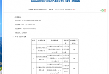 貴州陽(yáng)光產(chǎn)權(quán)交易所有限公司獲選“九二五醫(yī)院招標(biāo)代理機(jī)構(gòu)入庫(kù)”項(xiàng)目入圍